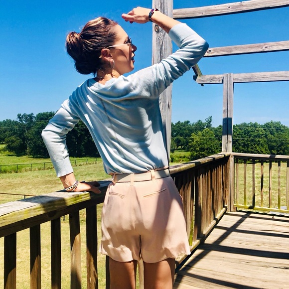 Silk Pale Blush Pink Editor Shorts - Picture 2 of 8